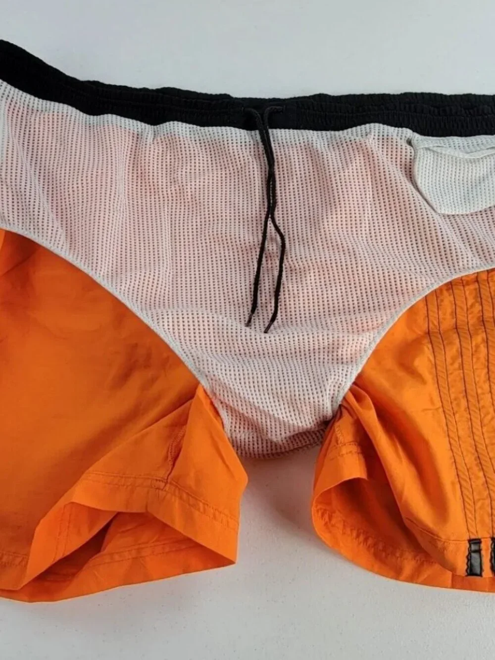 Vintage Adidas 3-Stripes Swim Trunks XXL Bright Orange Mesh Lined Drawstring